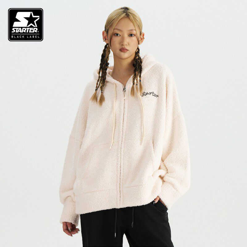 STARTER毛衣2024秋季新款保暖宽松休闲百搭白色开襟毛衣上衣外套