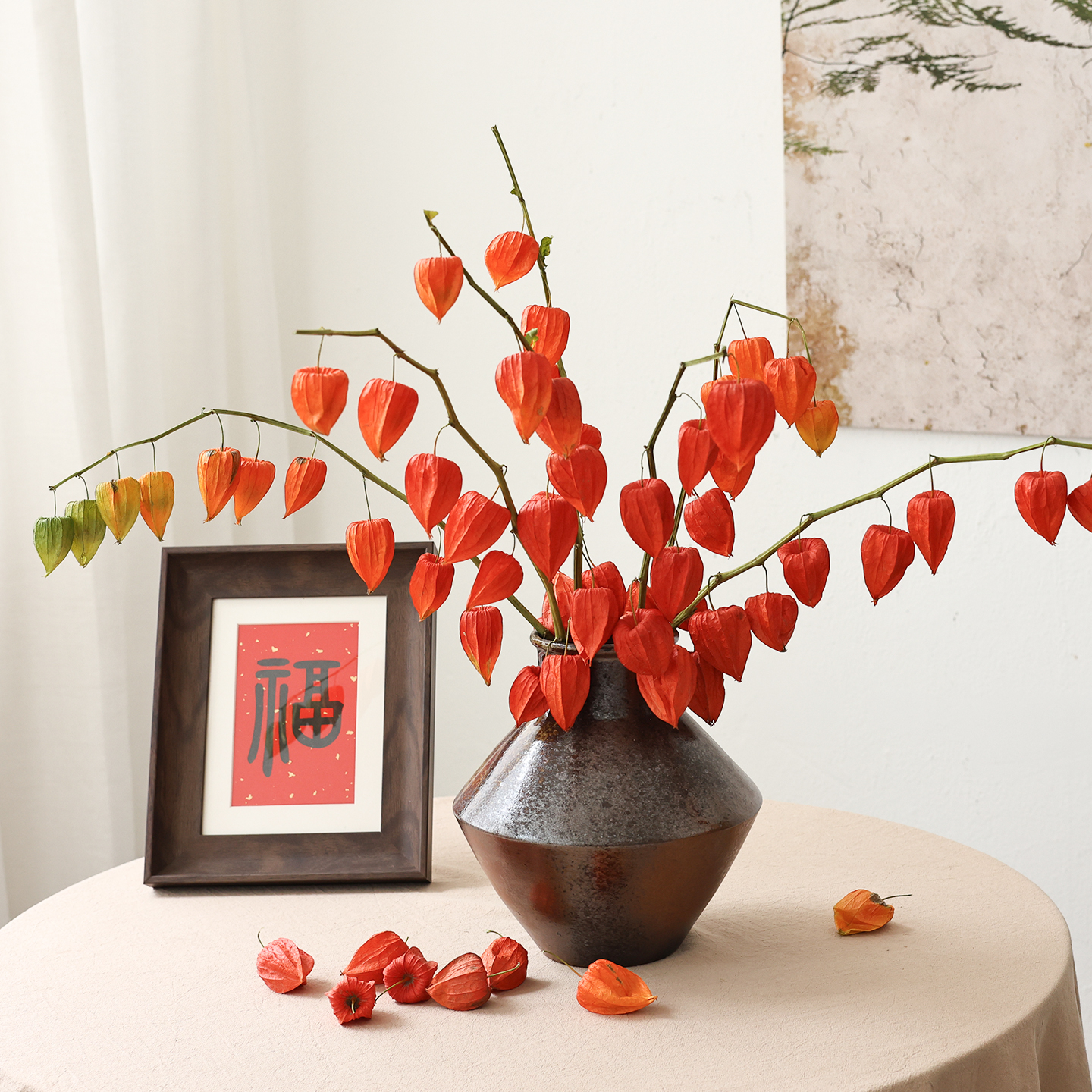 酸浆果干花花束客厅摆设果实干枝