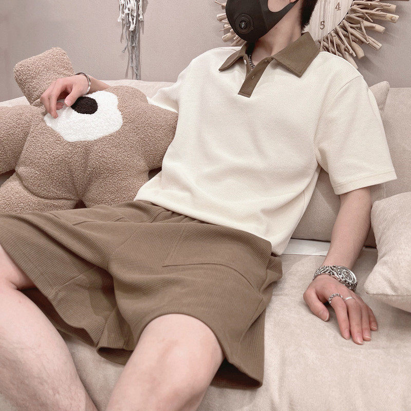 2023新款短袖T恤POLO衫套装男休闲运动搭配5五分短裤痞帅男装一套