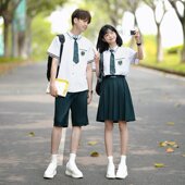校服潮 衬衣高三套装 初中生班服学院风高中学生长裙夏天韩版 JK短袖