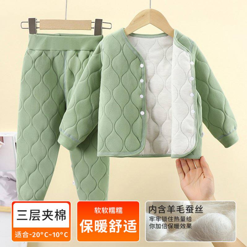 儿童无骨保暖套装加厚校服神器棉裤三层夹棉男女童内胆棉袄秋冬款