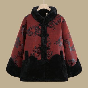 冬季新款民族妈妈冬装棉衣外套加绒中老年女装上衣棉服加厚棉袄女