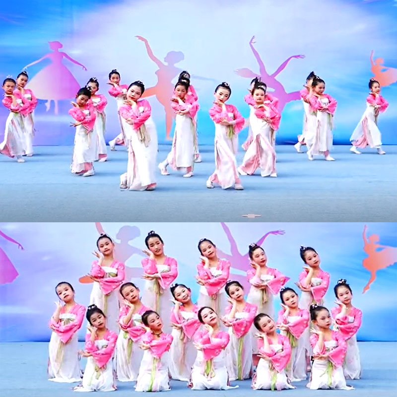 桃花笑演出服儿童胭脂装古典舞蹈池上采莲表演服飘逸汉服襦裙女童