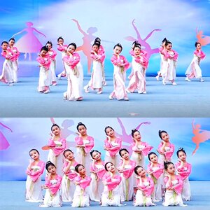 桃花笑演出服儿童胭脂装古典舞蹈池上采莲表演服飘逸汉服襦裙女童