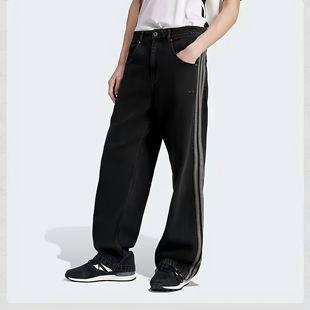 2025明星同款三条杠复古直筒牛仔裤男士运动休闲长裤水洗情侣潮