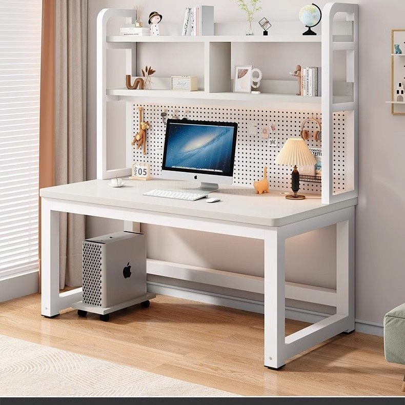 白色书桌书架一体桌家用办公桌带置物架洞洞板电脑桌,住宅家具,电动升降桌,淘宝优惠券,粉丝福利购,淘宝优惠卷