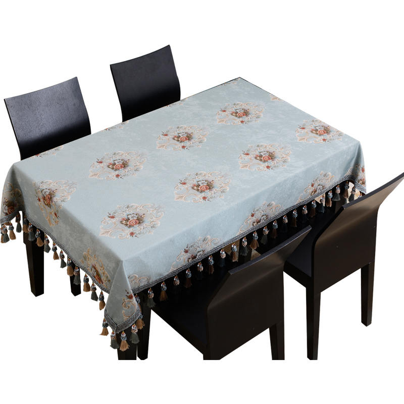 欧式桌布布艺长方形西餐桌方桌茶几台布垫家用客厅蓝色桌旗八仙桌-封面