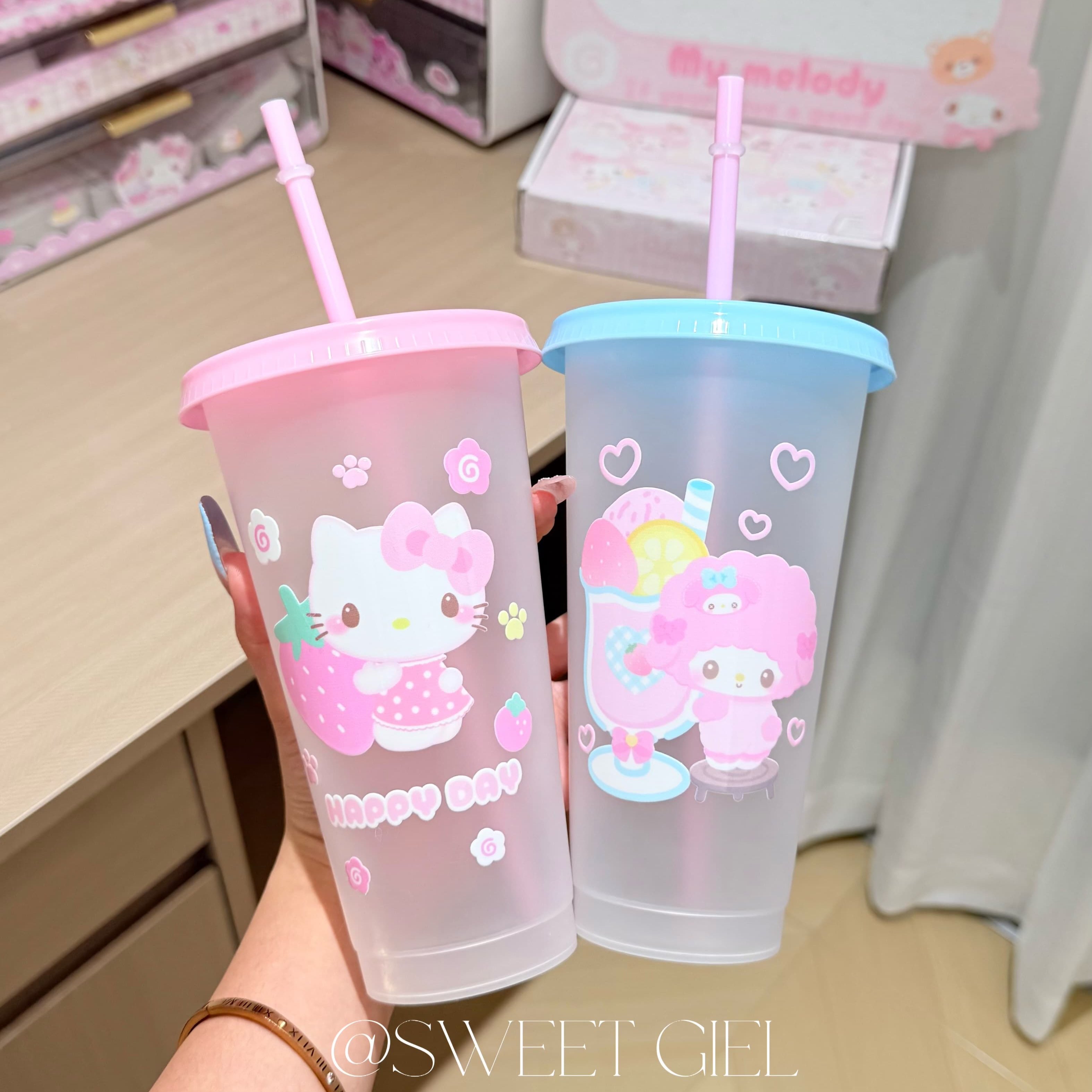 1个甜妹u卡通小美ins风夏日长吸管水杯咖啡塑料杯710ml大容量杯子