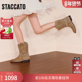 思加图冬季 复古西部靴牛仔靴长筒靴高筒靴女靴子EIL04DS5