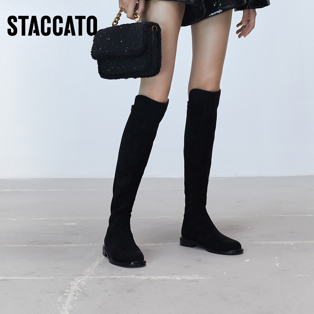 思加图官方正品时尚弹力靴厚底加绒长筒过膝长靴女靴EFD05DC5