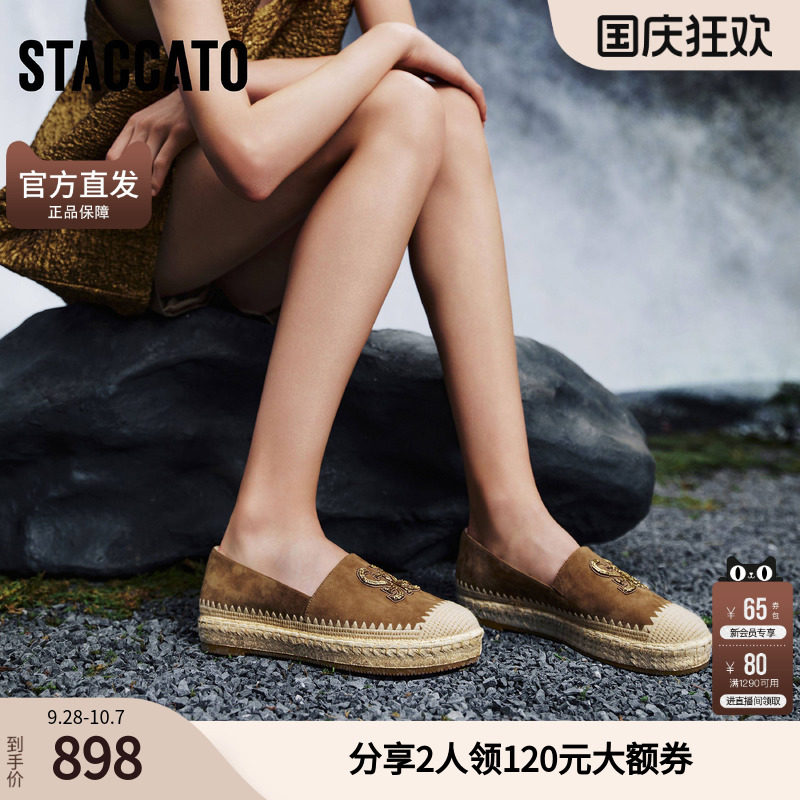 思加图2026新款复古渔夫鞋大麦鞋一脚蹬懒人鞋女单鞋EDT25AA6