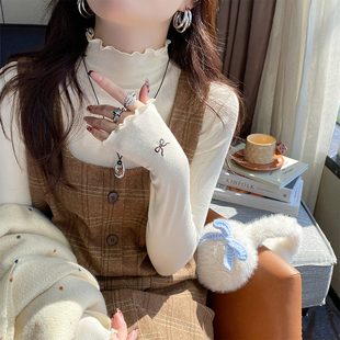 木耳边打底衫女2025新款秋季薄款半高领内搭高级感莫代尔长袖上衣