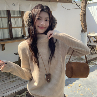 加绒毛衣可外穿内搭冬季加厚半高领打底衫女2025新款宽松针织上衣