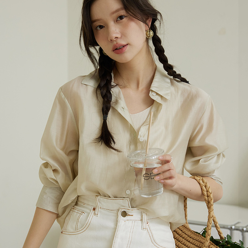 夏季莱赛尔天丝女衬衫精品外套新款外穿长袖宽松上衣轻薄开衫