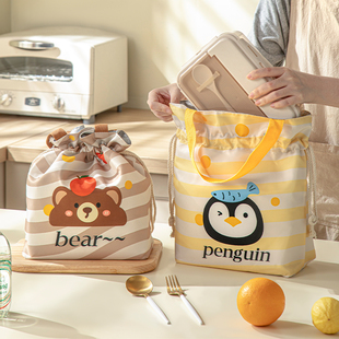 日式 抽绳饭盒袋加厚铝箔午餐便当包上班族学生手提保温包饭盒包袋