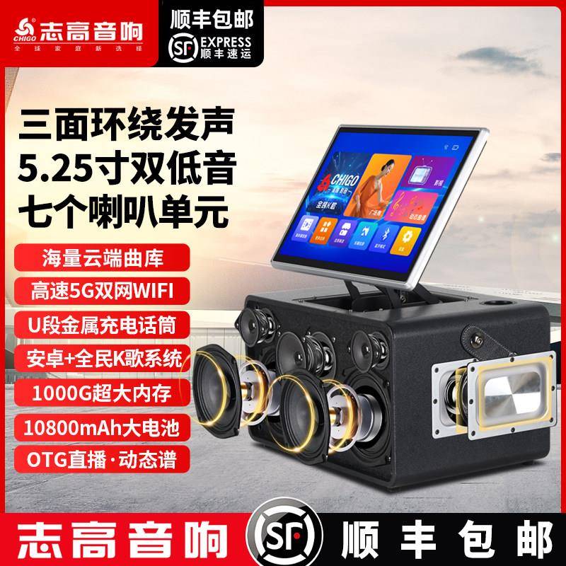 志高音响KTV音箱17寸高清大屏5G充电卡拉OK音箱双重低音家庭K歌