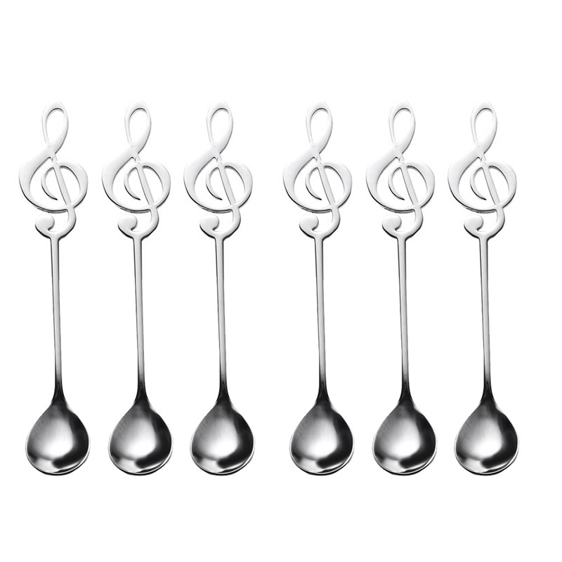 6 Pack Cute Teaspoons Stainless Steel Musical Notation Shape