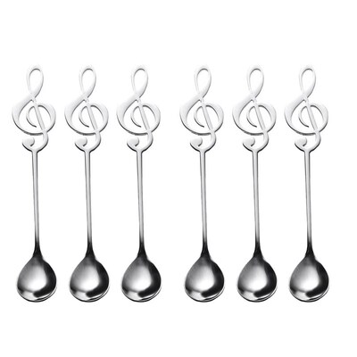 6 Pack Cute Teaspoons Stainless Steel Musical Notation Shape