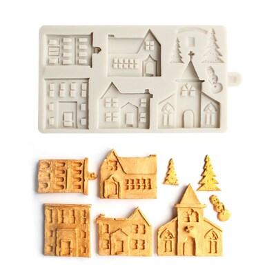 3D Christmas House Silicone Mold Chocolate Plaster Sugarcraf