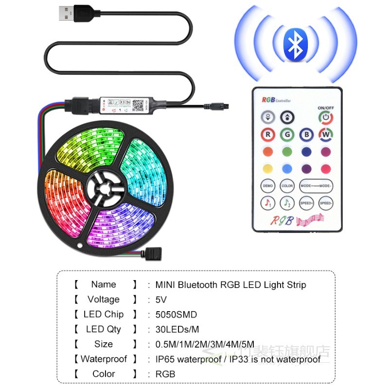 USB Bluetooth LED Strip Light 5050 RGB Smart Control LED Ba