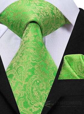 Hi-Tie Men Silk Tie Grass Green Ties Floral Necktie Boutonni