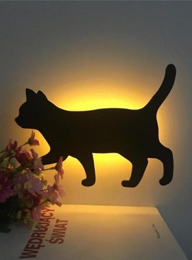 Led Cat Wall Lamp Projection Lamp 3D Sound Control Lamp Deco