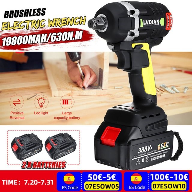 630N.m 388VF Brushless Electric Impact Wrench With 19800mAh