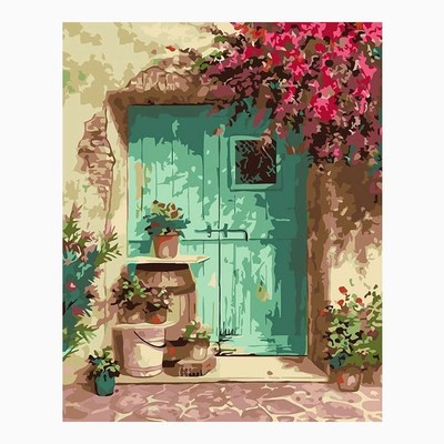 Paint By Numbers For Adults Beginner Blue Door With Flower,A