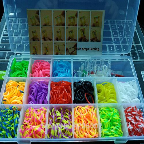Elastic Rubber Loom Bands DIY Tool set Box Weave Gum Make Br