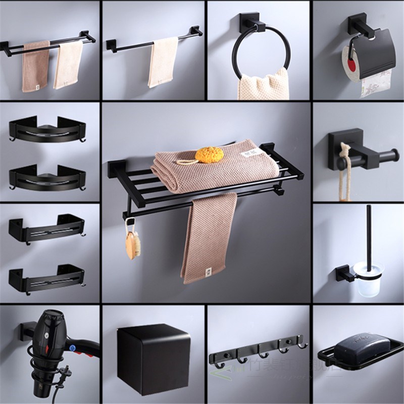 Bathroom Accessories Set Black Finish Wall Toilet Paper Hold
