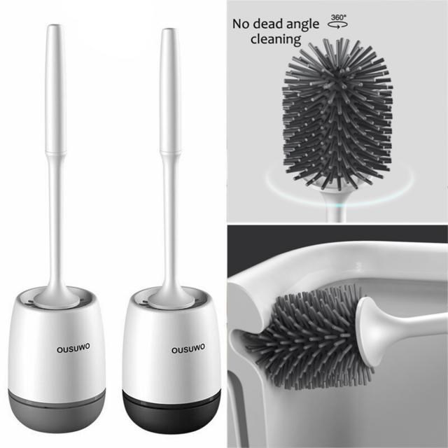 Silicone Toilet Brush With Holder Set Plastic Toilet Bowl Br