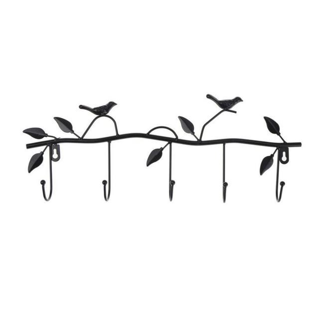 Retro 5 Hook Wrought Iron Bird Hook Hook Bird Shape Leaf Wal