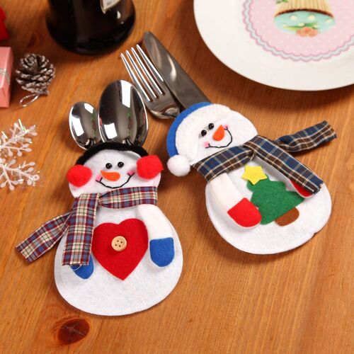 Hot 2pcs/set Lovely Christmas Snowman Shaped Christmas Cutle