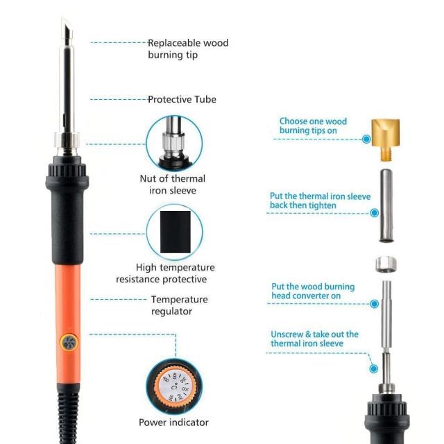 71/92PCS 60W Professional Temperature Adjustable Wood Burnin