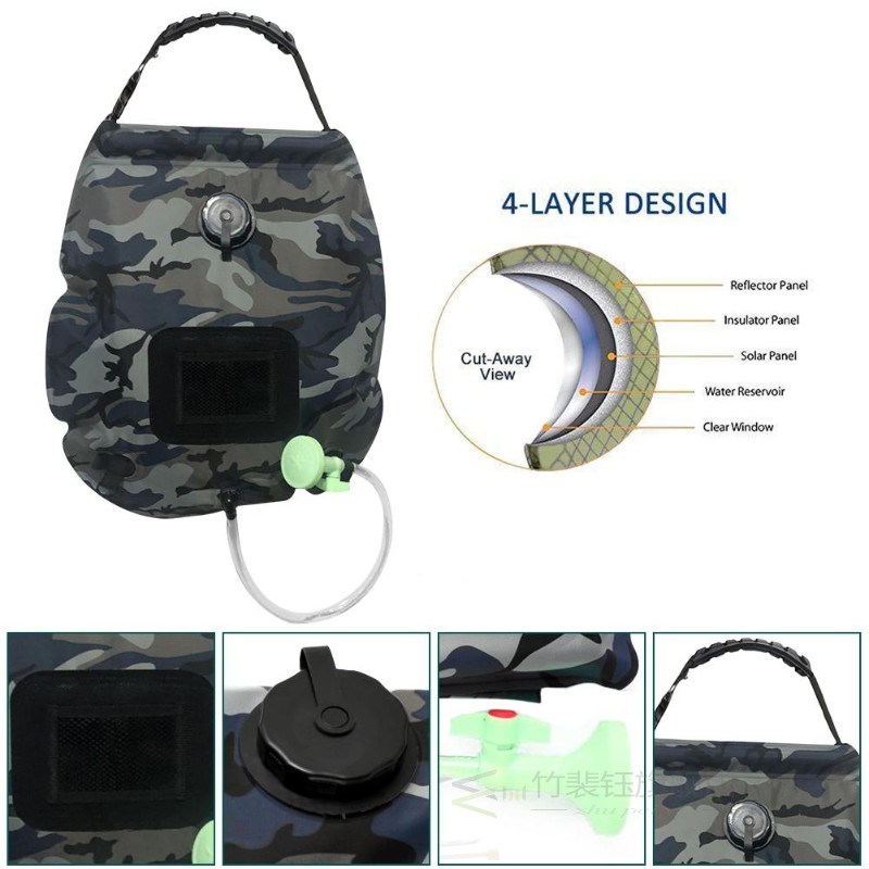 Solar Shower Bag Camping Shower 5 Gallons/20L Solar Heating - 实物图