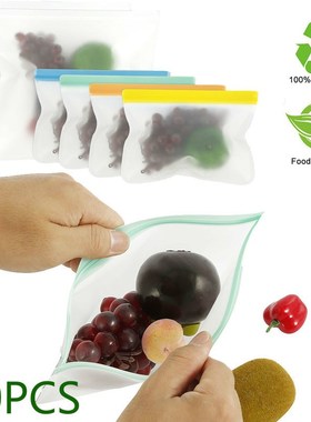 10pcs Food Fresh Bags Reusable Silicone Bag Leakproof Ziploc