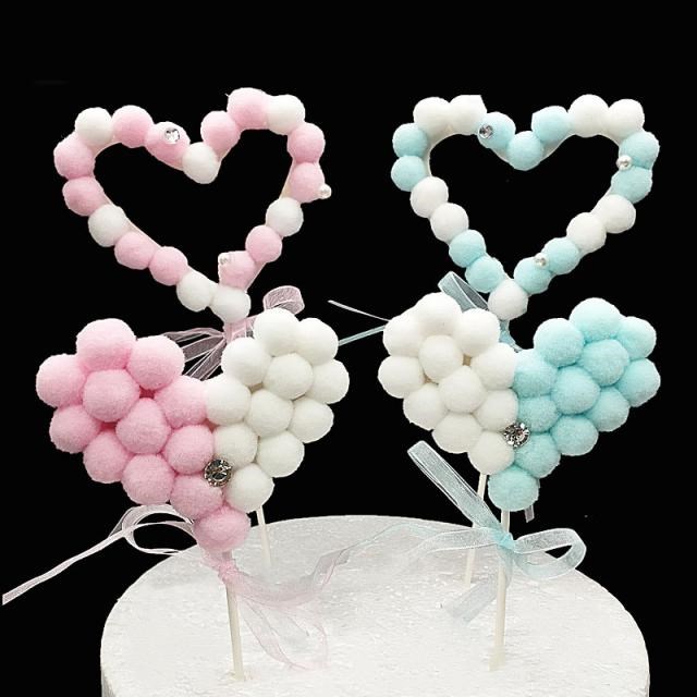 1pc Heart shape Hairball Cake Toppers 适用于 Wedding Party