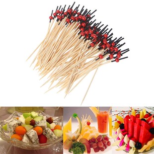 100pcs Beads Bamboo Cocktail Picks Food Sticks Disposable To