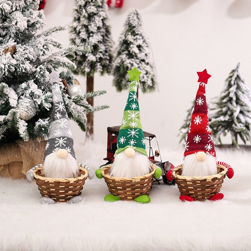 christmas faceless gnome candy bamboo basket gift packaging