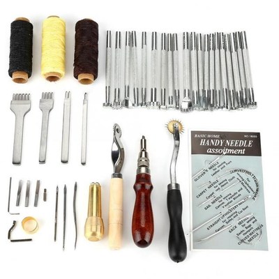 48pcs Leather Craft Sewing Tool Set Punch Cutter Groover Bev