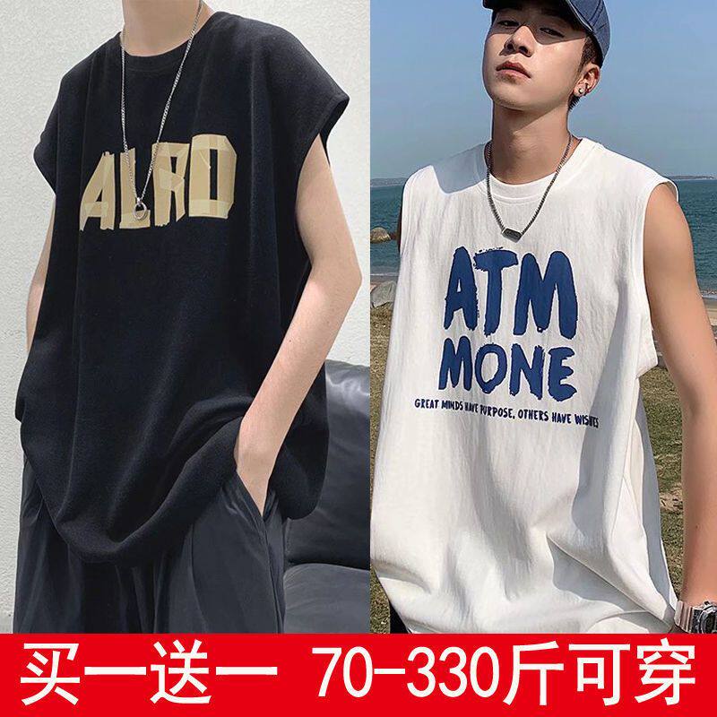 加肥加大码背心男港风夏季新款休闲宽松无袖t恤男装百搭透气运动
