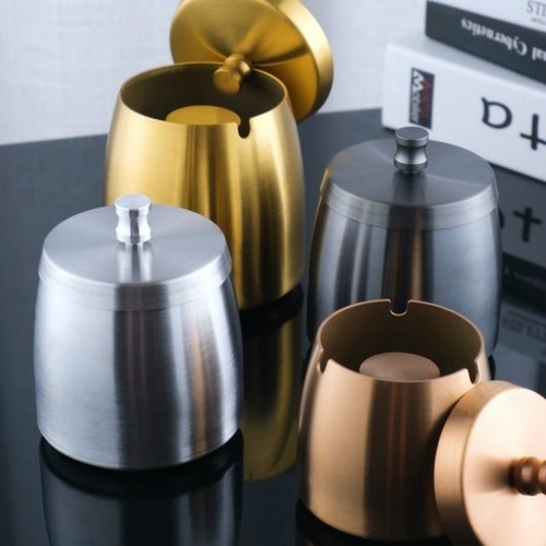 大容量烟灰缸超大号防风不锈钢带盖密封个性家用防飞灰餐厅酒店蛊