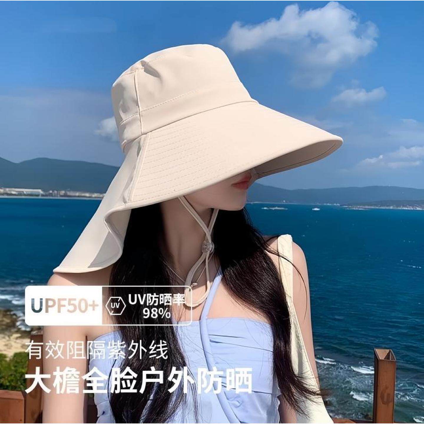 骑车吹不翻大帽檐遮阳帽女2026新款夏季防紫外线护脖颈渔夫帽防晒