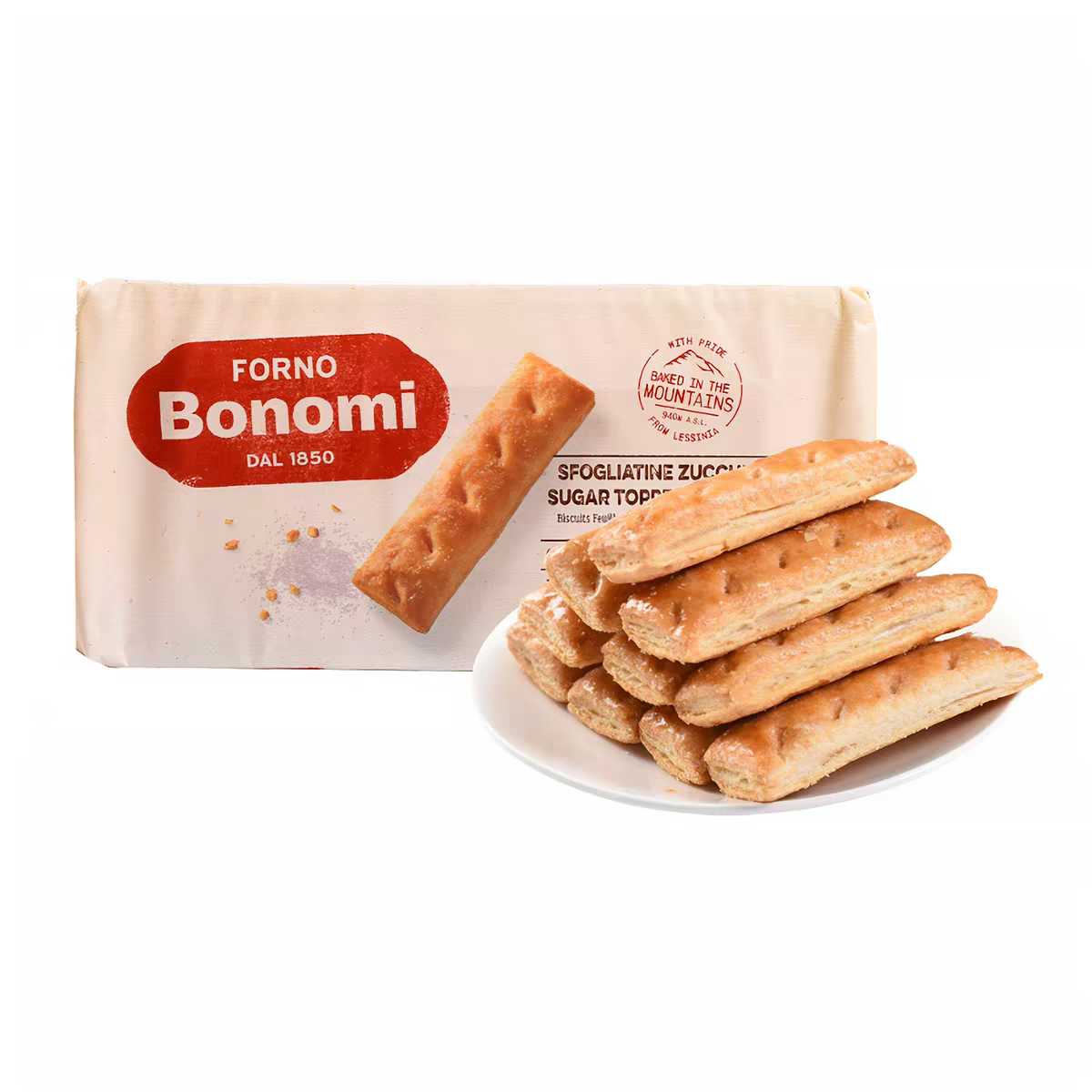 临期特价意大利进口百诺尼果酱松塔饼干135g杏味 焦糖味千层酥饼