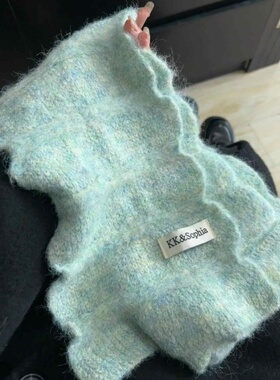 意大利BV薄荷绿色围巾女秋冬季韩系氛围感针织围脖羊毛绒披肩外搭