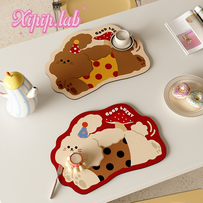 xipiplab卡通美式皮革餐垫吸水防烫隔热垫桌面保护垫杯垫鼠标垫子