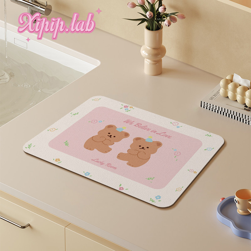 xipiplab韩式小熊吸水餐垫厨房台面沥水垫碗盘干燥垫咖啡机隔热垫,居家布艺,餐垫,淘宝优惠券,粉丝福利购,淘宝优惠卷