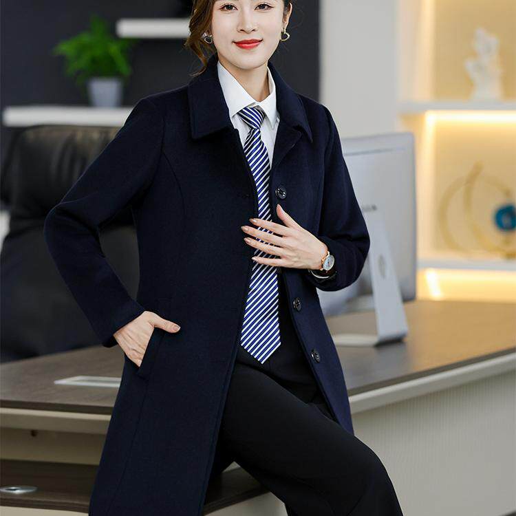 职业装妮子毛呢大衣中长女款新珠宝店售楼部外套4S银行秋冬工作服