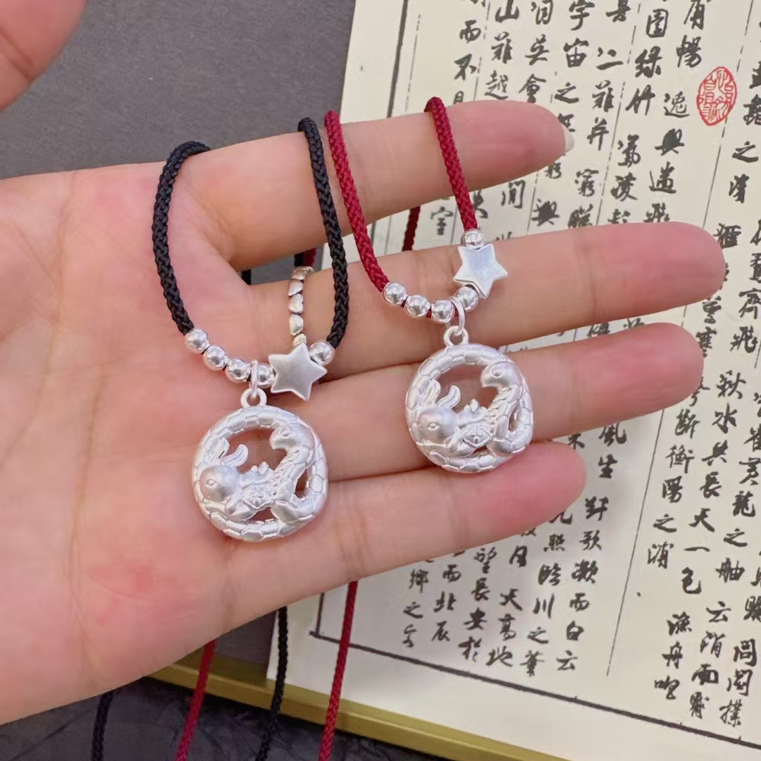 正品足银999六合生肖蛇年民族风纯银编织项链送女友生日本命年情
