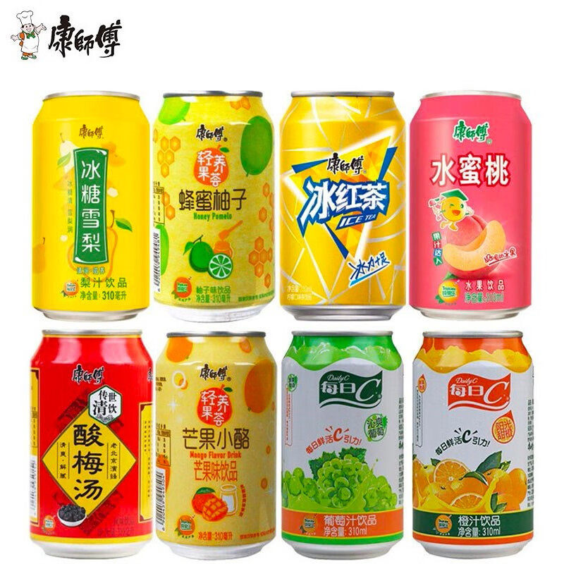 康师傅果汁茶饮料310ml*24罐装多混合冰红茶酸梅汤葡萄水蜜桃橙味图片